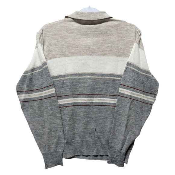 70s / 80s Striped Collared Long Sleeve Polo Shirt - Picture 2 of 6